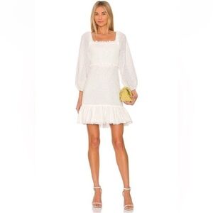 Veronica Beard Denise Eyelet Mini Dress White Smocked Cotton Size 2